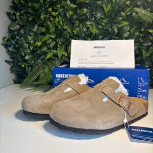 Birkenstock Boston Clog Suede Sandal Taupe